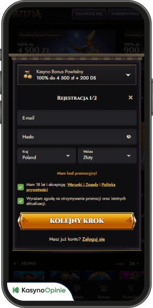 proces rejestracji w atefia casino