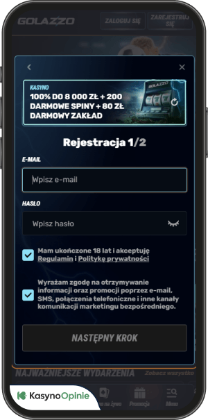 proces rejestracji w golazzo casino