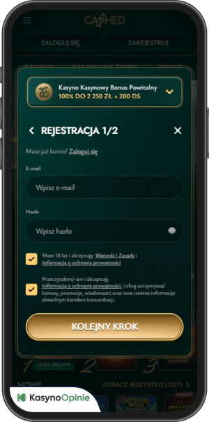 proces rejestracji w cashed casino