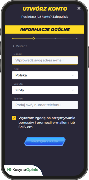proces rejestracji w powbet casino